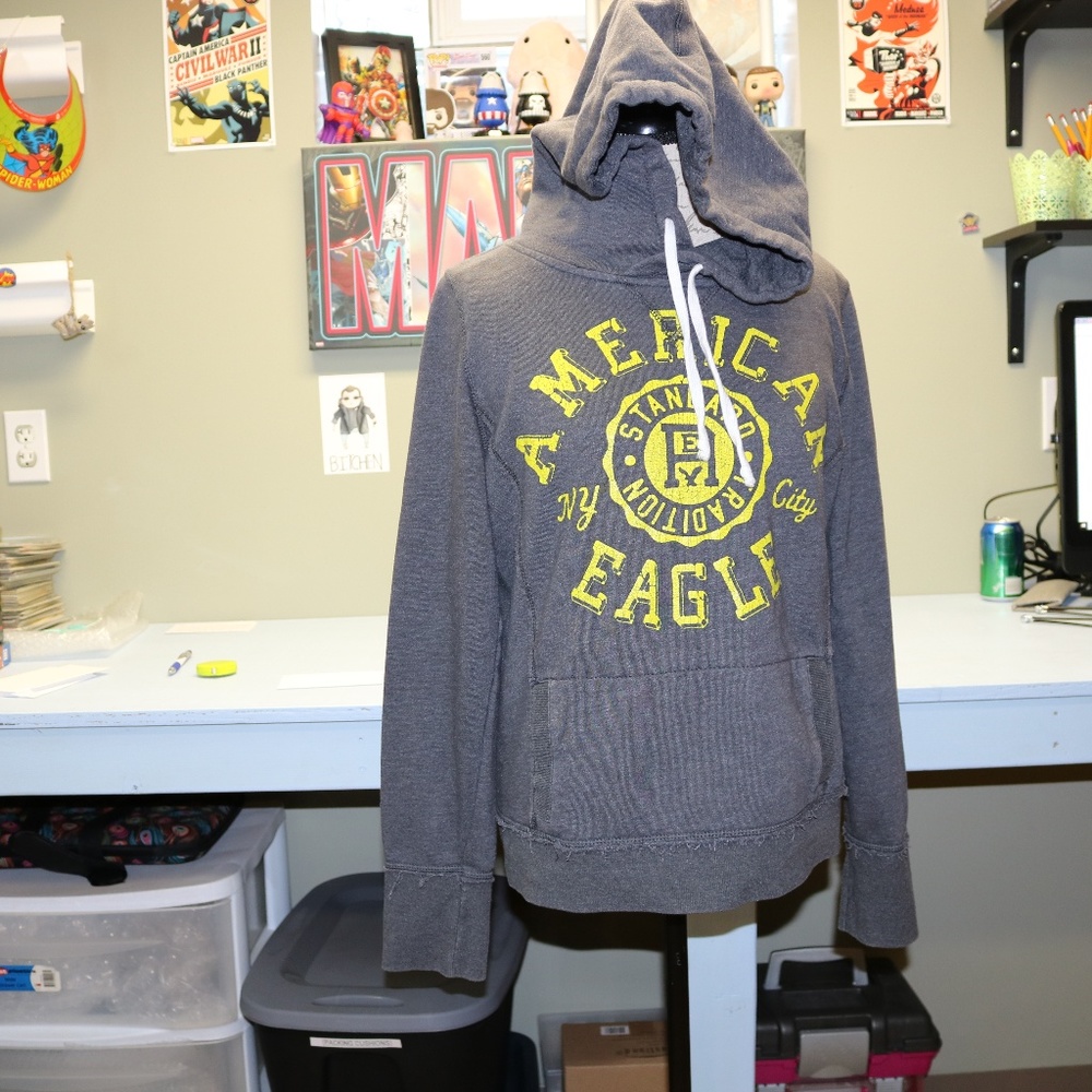 Distressed American Eagle Pullover Hoodie